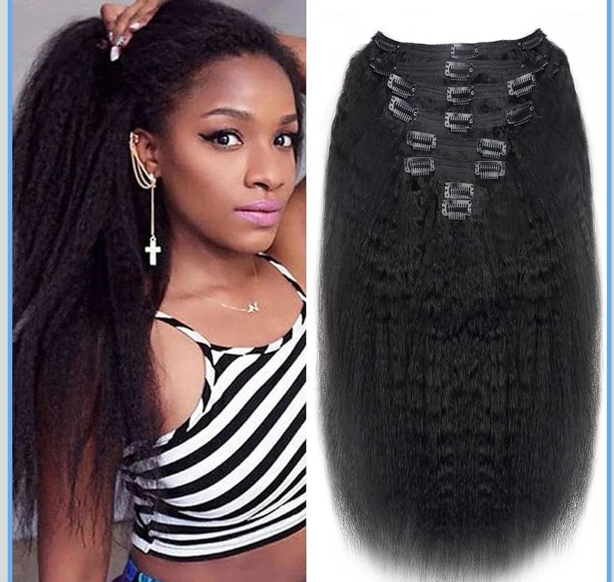 18-Inch Kinky Straight Human Hair Clip-Ins, image 3 of 3