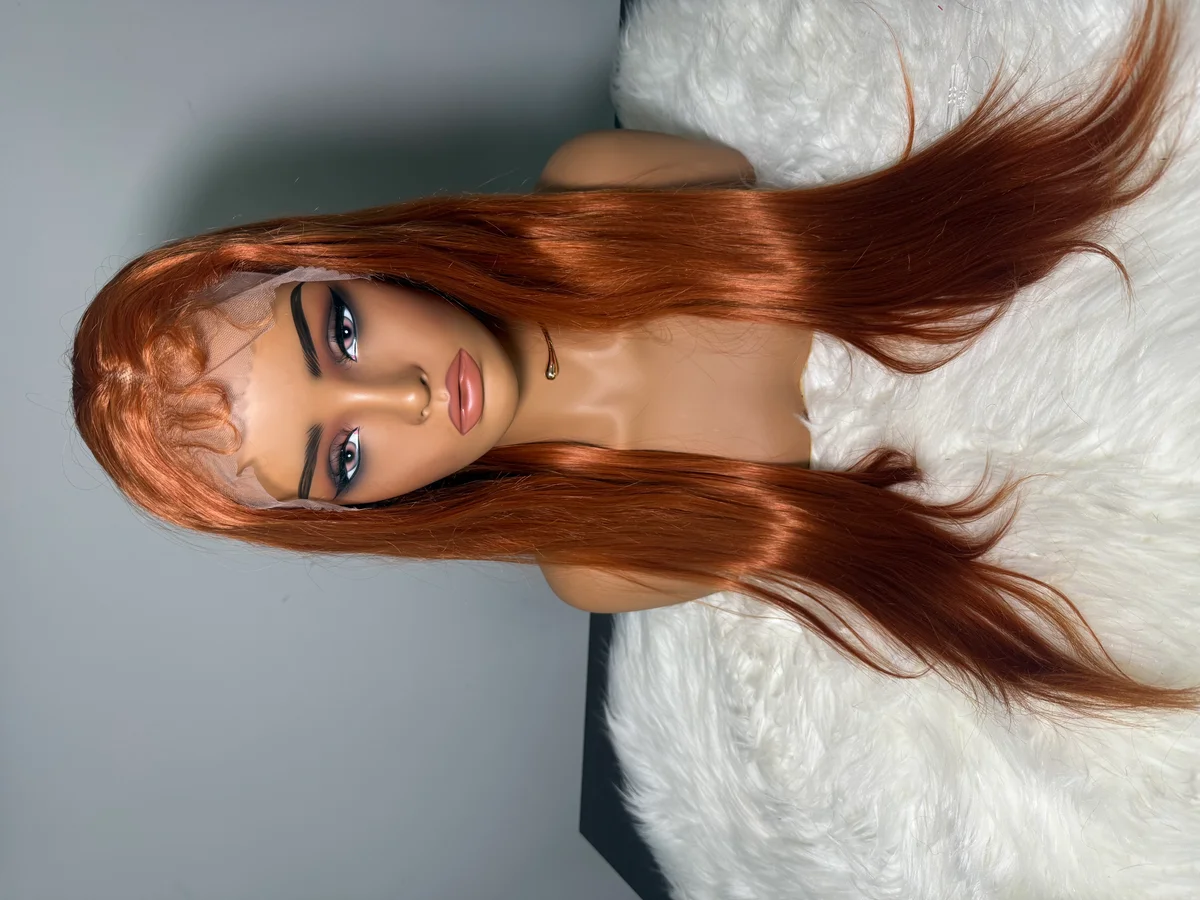13x4 Ginger Orange Lace Front Wig. Long Straight Synthetic