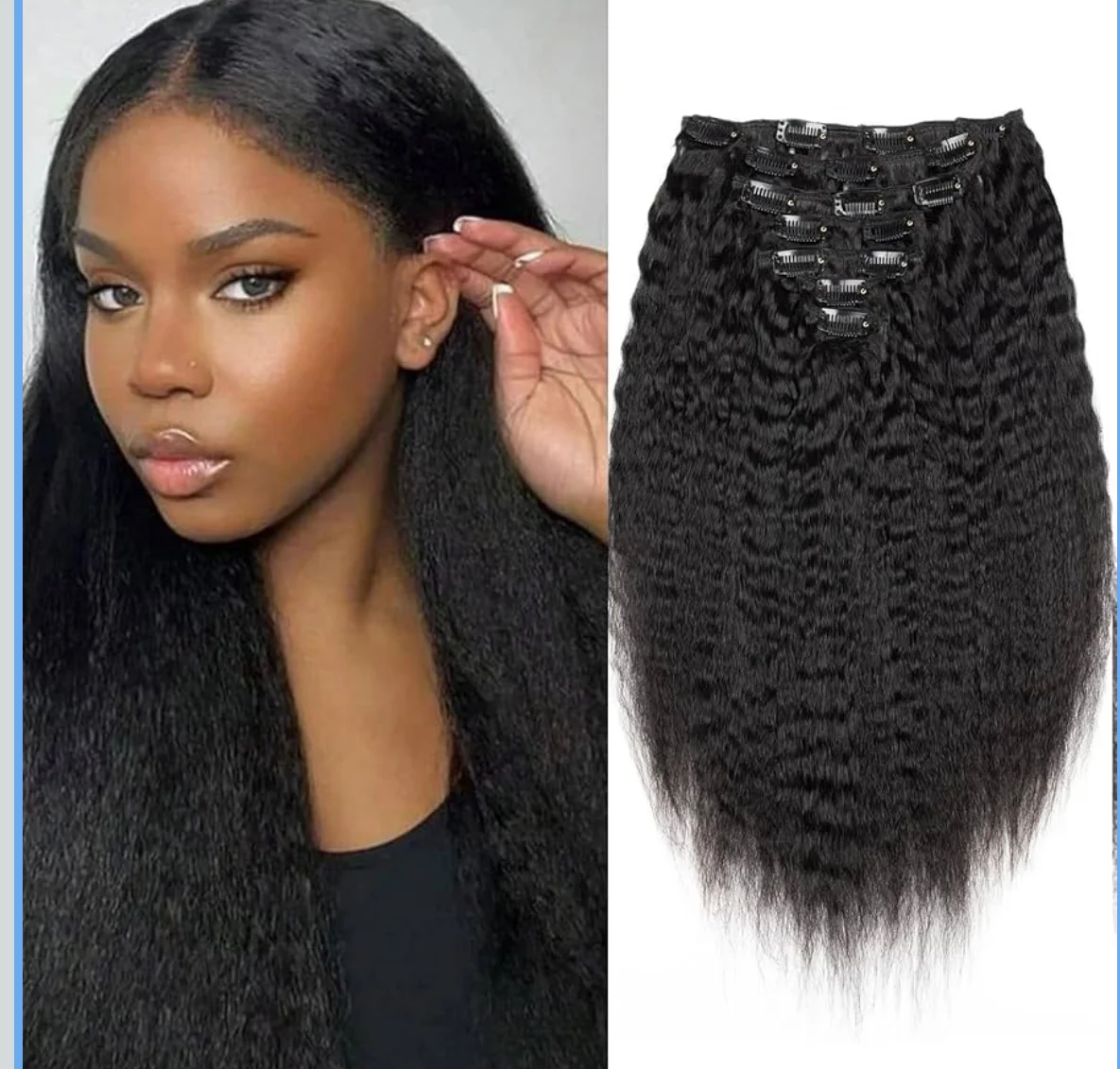18-Inch Kinky Straight Human Hair Clip-Ins