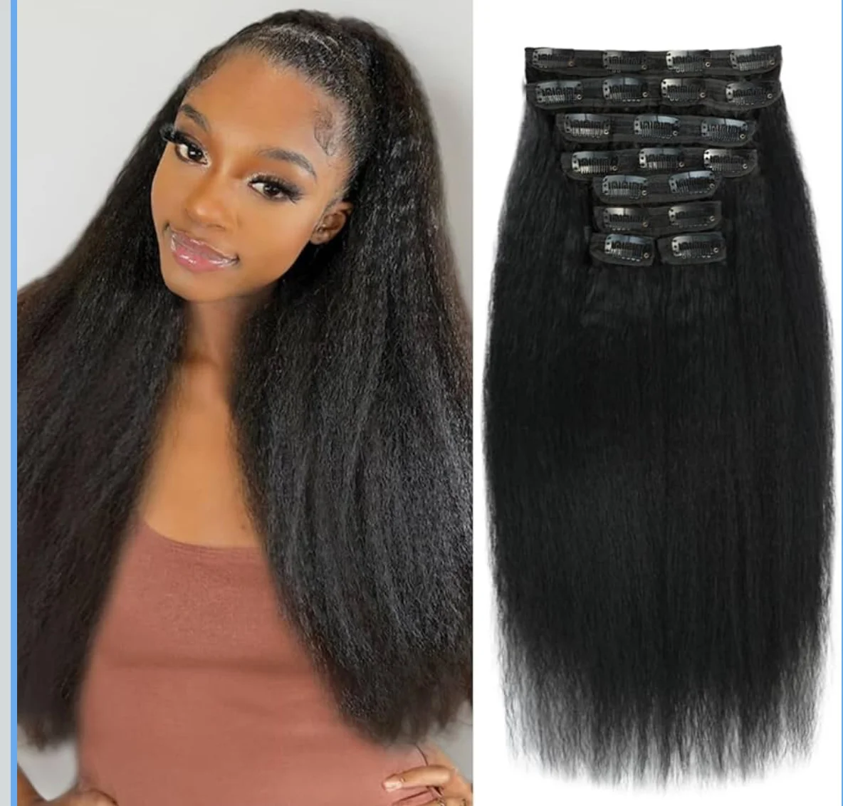 18-Inch Kinky Straight Human Hair Clip-Ins, image 2 of 3