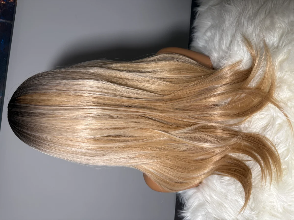 Layered Blonde Ombre Synthetic Wig. Natural Middle Part, image 2 of 2