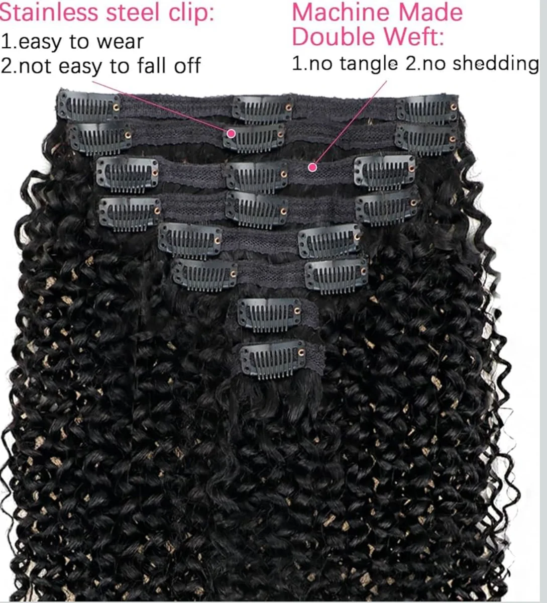 22-inch Kinky Curly Human Hair Clip-ins, image 2 of 2