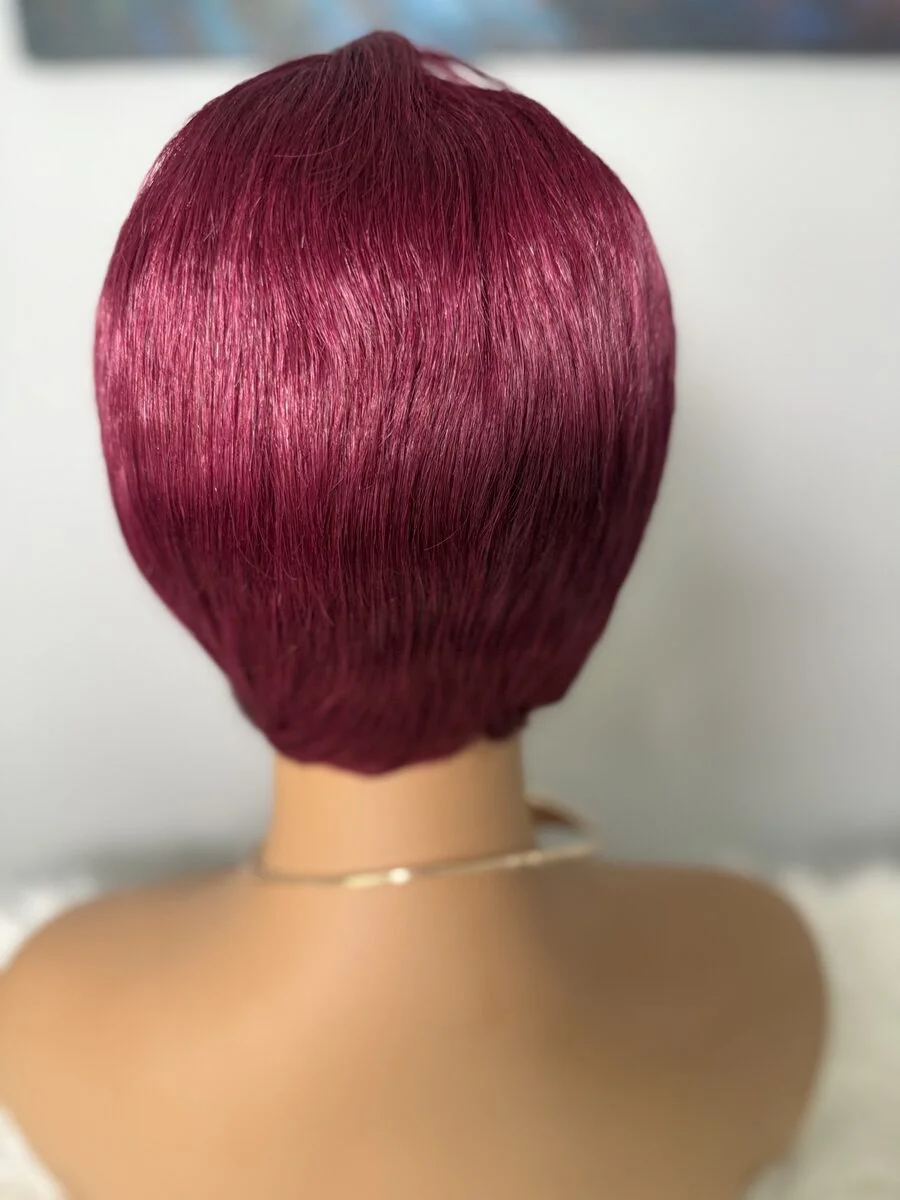Burgundy Human Hair Short Pixie Cut Wig with Bangs. 100% Human Hair, image 2 of 2