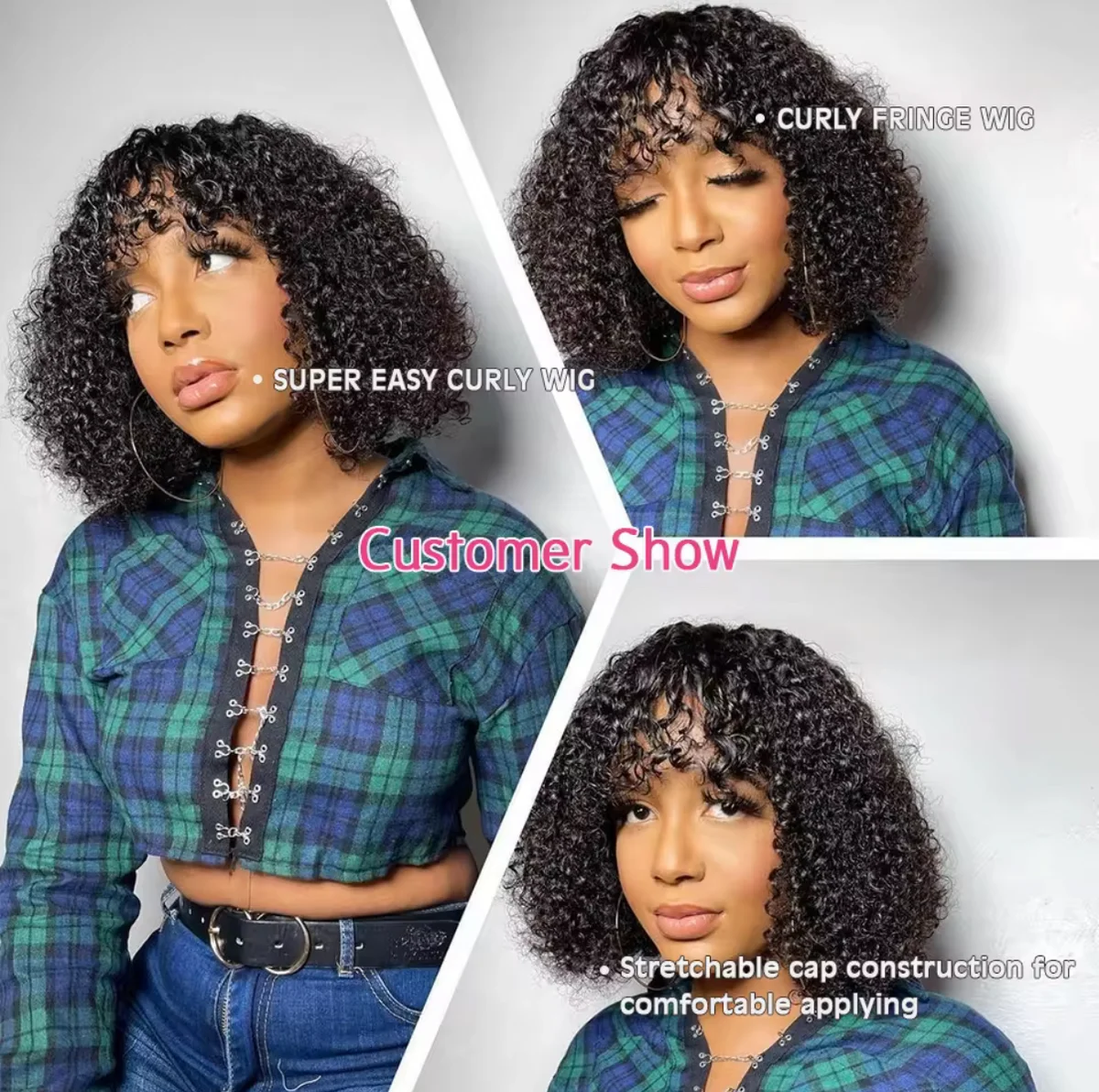 Curly Bob Wig with Bang, image 2 of 3