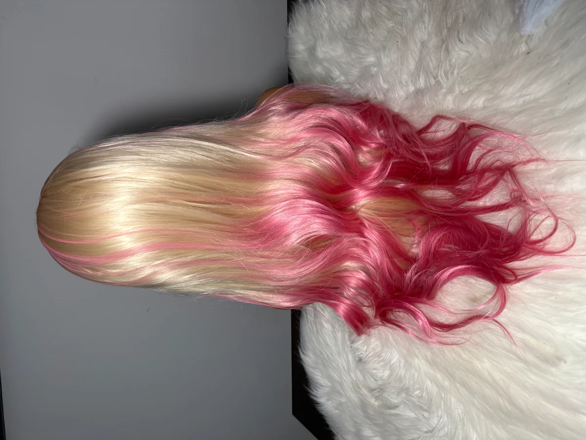 Blonde Wig with Pink Skunk Stripe Synthetic, image 2 of 2