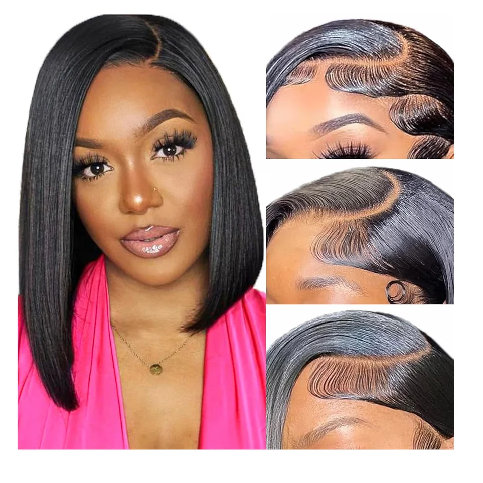 14 Inch Human Hair Bob Wig. 13x4 Lace Front. 180% Density