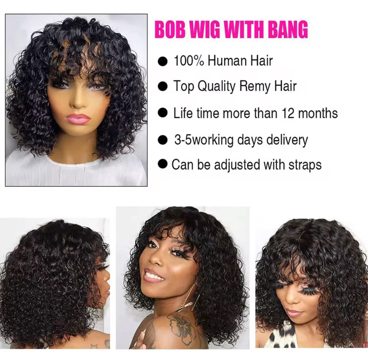 Curly Bob Wig with Bang, image 3 of 3