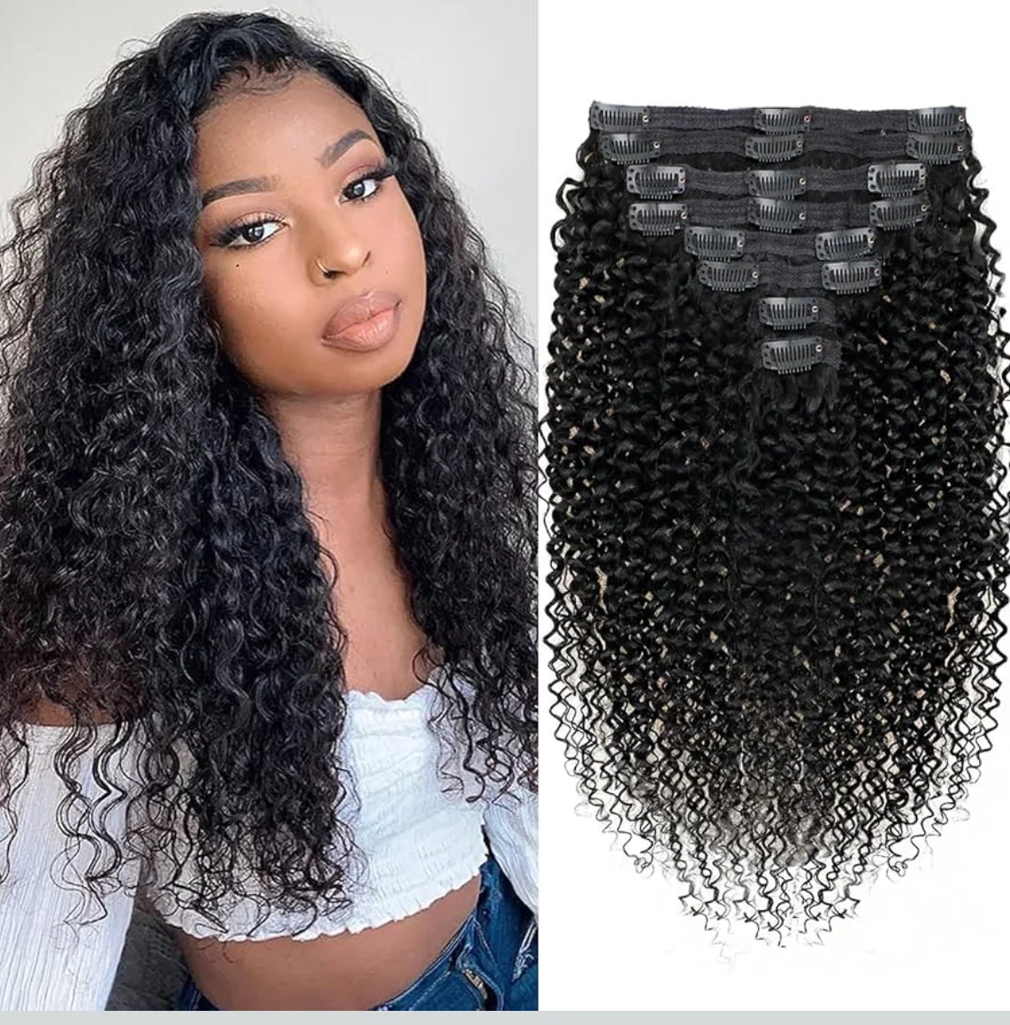 22-Inch Kinky Curly Clip-In Extensions. 100% Human Hair