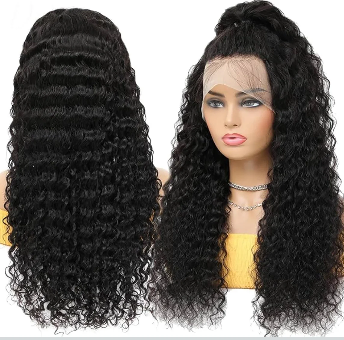 18” Water Wave Human Hair Wig. 180% Density. Natural, Soft & Full Volume